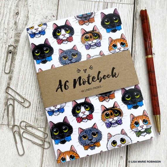A6 Cat Notebook - Dapper Cats Wearing Bow Ties