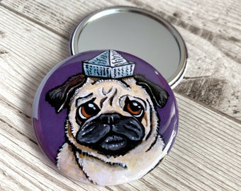 Funny Pug Pocket Mirror | Dog Hand Mirror | 58mm