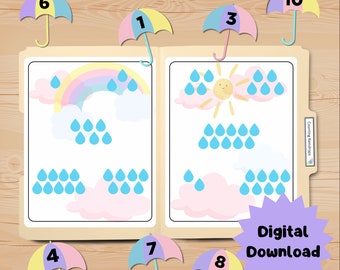 Cartella di file per la scuola materna di conteggio Gioco per il meteo Attività per i compiti della scuola materna Homeschool per forniture per l&#39;aula della scuola materna Numeri