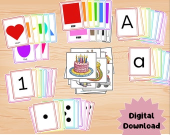 Preschool Flashcards Bundle: Letters, Numbers, Colors, Shapes, Rhyming Words (Digital Download)