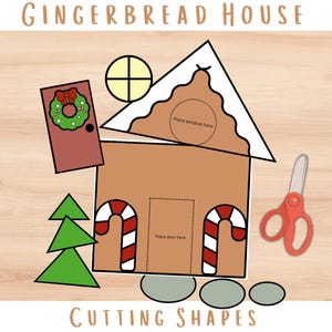 Gingerbread House Cutting Shapes Activity: Preschool Christmas Activity (Digital Download)