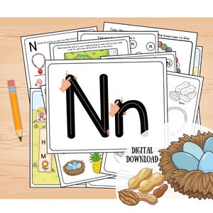 幼稚園児向け「N」の文字ワークシート：楽しい学習アクティビティ（デジタルダウンロード）