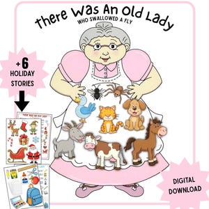 Old Lady Who Swallowed Story Bundle | Year-Round Story Telling Pack | 7 Stories Included | There Was An Old Lady Wh | Fun Circle Time Visual