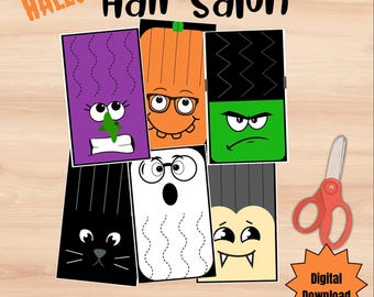 Klippövning för Halloween-frisörsalong: Saxfärdigheter för förskoleklass (digital nedladdning)
