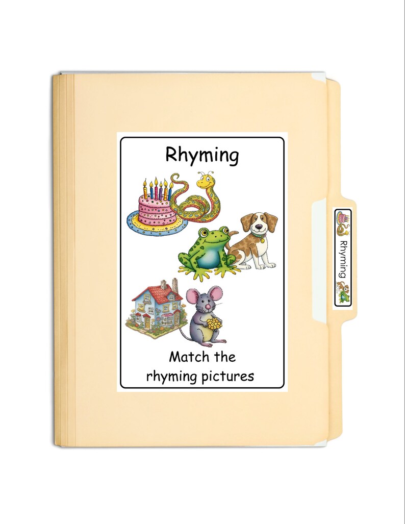 Rhyming Words File Folder Game: Preschool Phonemic Activity (digital ...