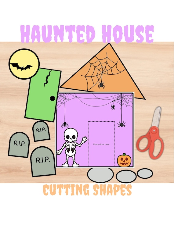 Haunted House Cutting Shapes: Preschool Halloween Activity (Printable)