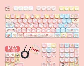 Geblokte roze toetsenset, popfeest kawaii toetsenset, MCA Artisan toetskap 112 toetsen, mechanisch toetsenbord geschikte toetsen, cadeau voor vriend