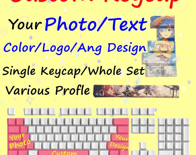 Custom Keycaps, Keycaps with Your Photo/Text, Personalized Anime Keycaps, Keycap Set for Cherry MX Mechanical Keyboards, Handmade Gift