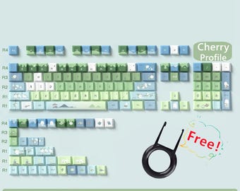 Fresh Landscape Keycaps Set, Flower Rabbit Keycap Set, Cherry 138 Artisan Keycaps, Ergonomic Keyboard Keycaps, Gradient Green Keycaps Set