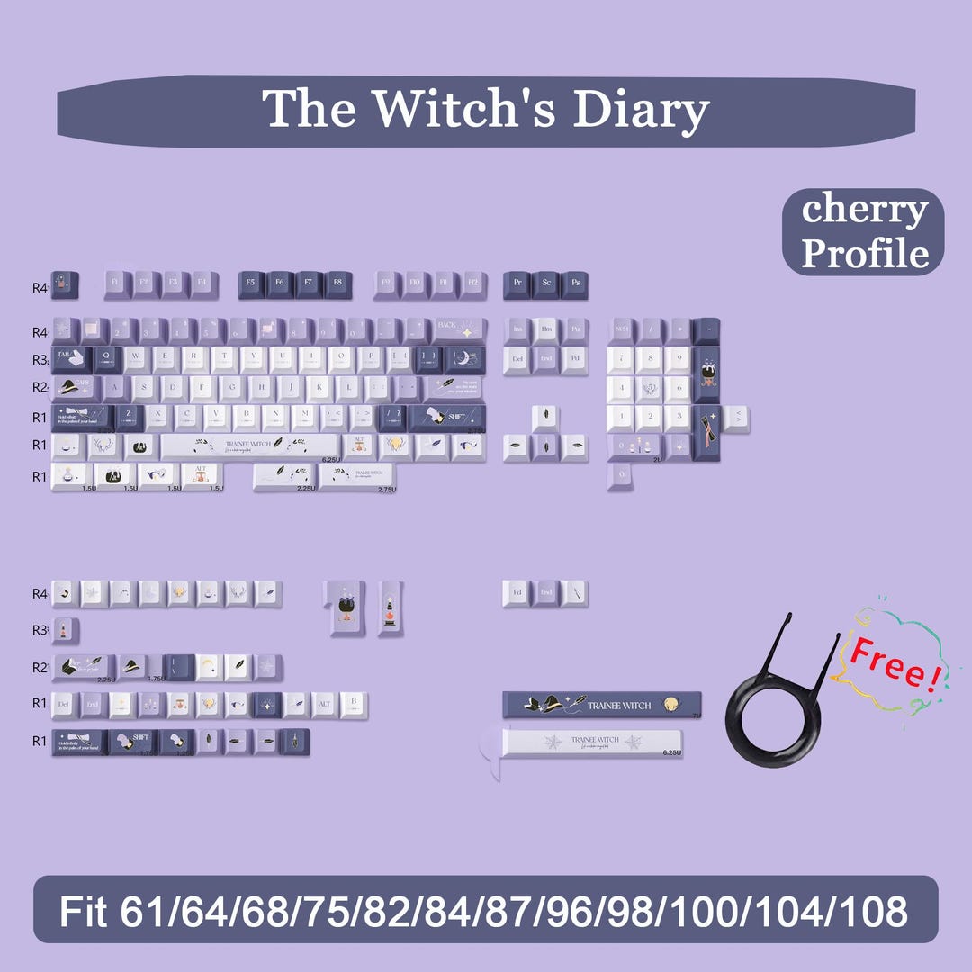 The Witch's Diary Cherry Height,purple Keycaps,pbt Keycaps,cherry Mx Keycap, Mechanical Keyboard Keycap,cherry Profile Keycaps - Etsy