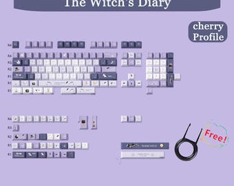 The Witch's Diary Cherry Height, paarse keycaps, PBT-keycaps, Cherry MX-toetsen, mechanische toetsenbordtoetsen, Cherry Profile-toetsen