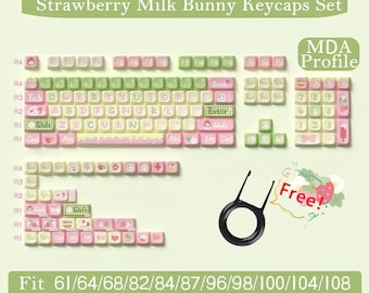 Strawberry Milk Bunny Keycaps Set, Anime Keycaps Set, Graffiti Keycap Set, MDA 112 Artisan Keycaps, Mechanical Keyboard Universal Keycaps