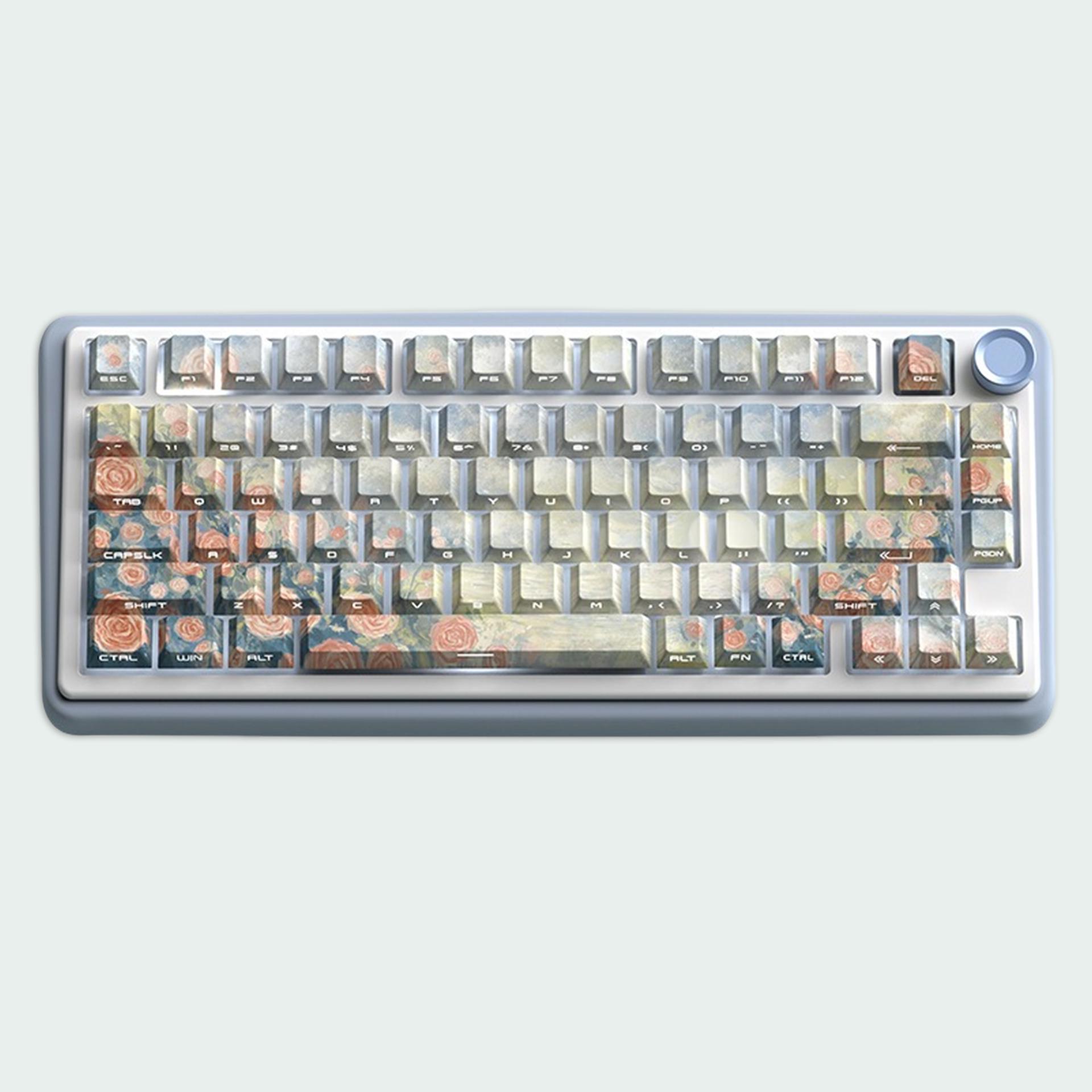Floral Translucent Keycaps Set, Gradient Side Engraved Keycaps Set, PBT ...