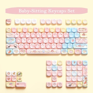 Conjunto de teclas para babá, conjunto de teclas de anime de desenho animado, teclas artesanais MCA PBT 112, teclas gerais para teclado mecânico, presente para amigo