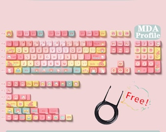 Leuke tulpbeer keycaps set, roze bloem keycaps set, MDA Layout Artisan keycaps, mechanisch toetsenbord Toepasselijk 138 keycaps