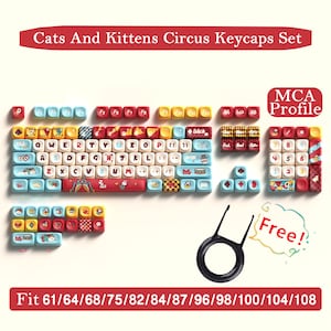 Cats And Kittens Circus Keycaps Set,MDA 138 Artisan Keycaps,Ergonomic Keyboard Applicable Keycaps, For Gaming Enthusiast,Flowers Keycaps Set