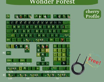 Tangentbord med förtrollad skog, presenter för spelälskare, söta tangentbord, körsbärsprofiltangentbord, PBT-tangentbord, tangentbord för mekaniskt tangentbord, blå tangentbord