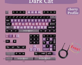 Dark Cat Keycaps Cherry Height,Purple Keycaps,Cherry Profile Keycaps,PBT Keycaps,Cherry Mx Keycap, Mechanical keyboard Keycap,Animal Keycaps