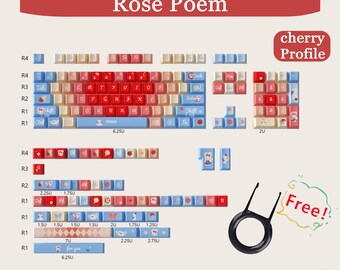 Rose Poem Cherry keycaps hoogte, paarse keycaps, pbt keycaps, volledige pbt keycaps-sets, keycap mechanisch toetsenbord, cherry profile keycaps