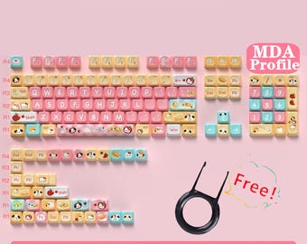 Cute Puppy Keycaps Set, Dog Pink Keycaps Set, MDA Layout Artisan Keycaps, Mechanical Keyboard Universal Keycaps 138keys, For Dog Lovers