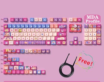 Cute Anime Keycaps Set, Cartoon Keycaps Set, PBT MDA 138 Artisan Keycaps, Ergonomic Keyboard Universal Keycaps, Gift for Girlfriend