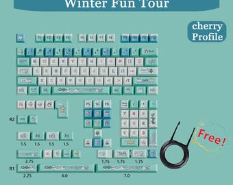 Winter Fun Outing Theme Keycaps, PBT Keycap, cherry mx keycap,Cherry Profile Keycaps,PBT Keycaps,Mechanical keyboard Keycap,Blue Keycaps