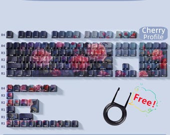 Juego de teclas Vintage Rose, teclas translúcidas con grabado lateral, teclas PBT Cherry 129 Artisan, teclas compatibles con teclados mecánicos.