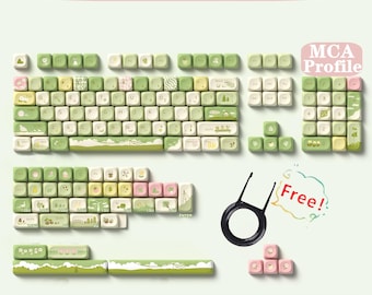 Rustic Forest Keycap Set, Fresh Green Keycaps Set, PBT MCA 145 Artisan Keycaps, Mechanical Keyboard Applicable Keycaps, Gift for Friend