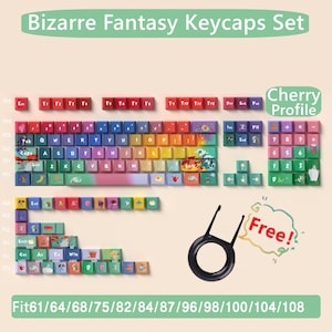 Set med färgglada tangentknappar, set med anime-tangentknappar, ergonomiska tangentbordstillämpliga tangentknappar, PBT Cherry 138 hantverksmässiga tangentknappar, för spelälskare