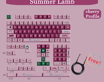 Sommarfårtema-tangentbord, blå tangentbord, cherry mx-tangentbord, söta tangentbord med körsbärsprofil, PBT-tangentbord, tangentbord för mekaniskt tangentbord
