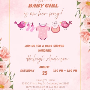 Baby Girl Shower Invitation Baby Clothes Invite A sweet baby boy is on his way Laundry Blue Greenery Editable Printable Download