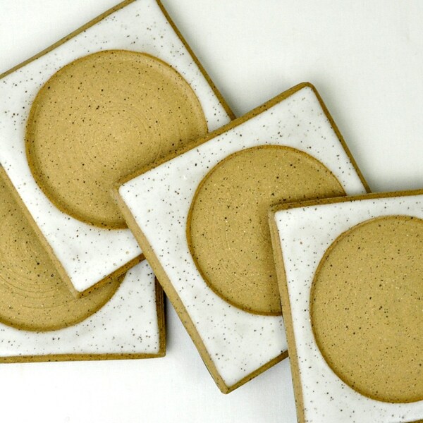 White Ceramic Drink Coasters (Set of 4) handmade stoneware trivets