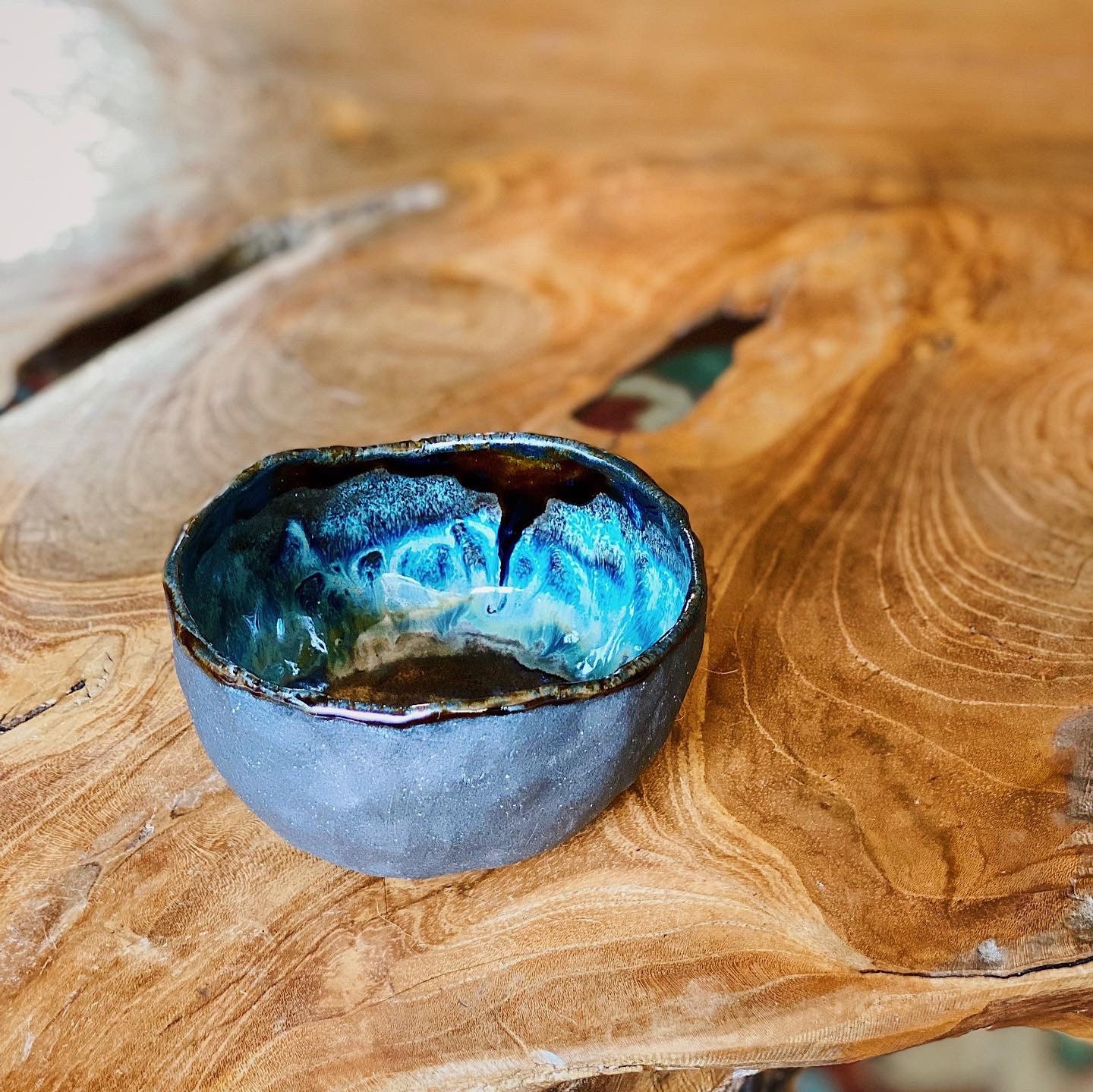Wabi sabi handmade ceramic bowl in blue sienna and blackstone | Etsy