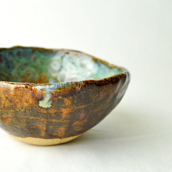 Planetary Motion Eclectic bowl in flowing green and earthy brown