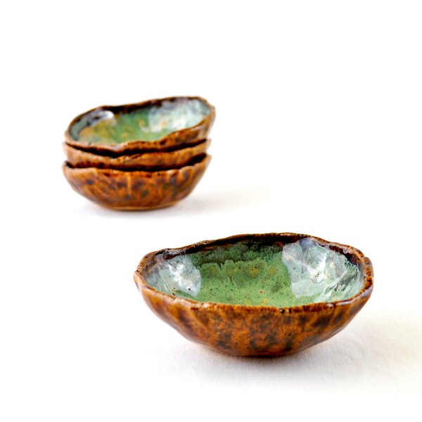 Hobbit Autumn Tea Bowls in Brown and Green (set of 4)