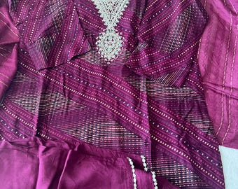 Wine Rayon Kurti set with sequin dupatta