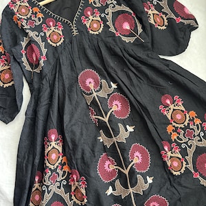 Black Embroidered Floral Tunic Dress: Boho Short Kurti - Etsy