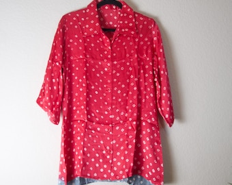 Pink and Gray Bandhini Shirt | Modal Silk Ethnic Top | Comfortable Chic Wear