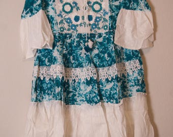 White and Blue Short Dress - Cotton Short Kurti - Boho Vacation Tunic