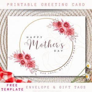 Carte imprimable pour la fête des mères de style floral | Cartes de voeux fleurs aquarelles à téléchargement numérique | Cadeau imprimable à téléchargement immédiat pour maman