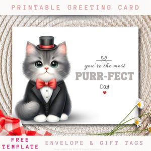Carte de fête des pères chat smoking imprimable | Cadeau de fête des pères pour lui | carte postale pour beau-père et grand-père | Téléchargement numérique | Téléchargement instantané