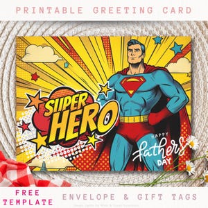 Carte de fête des pères super-héros imprimable | Cadeau de fête des pères pour lui | carte postale pour beau-père et grand-père | Téléchargement numérique | Téléchargement instantané