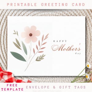 Tarjeta imprimible para el Día de la Madre: Diseño floral rosa suave / Descarga digital floral minimalista para mamá / Tarjeta de felicitación de descarga instantánea