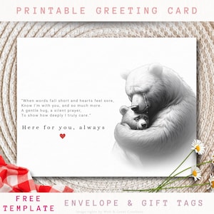 Afdrukbare condoleancekaart Big Bear Hug | Digitale condoleancekaart met gedicht | Rouwkaart direct downloaden | Cadeau verlies van geliefde | Rouwkaart