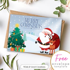 Afdrukbare kerstwenskaart Instant Download Merry Christmas-cadeau Merry X-mas-wenskaart Kerstman ontwerp voor kerstuitnodiging