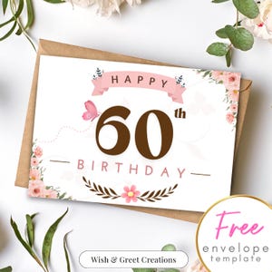 Printable 60th Birthday Card Mum Wife Birthday Card Digital Download 60th Birthday Gift for Women Sixtieth Last Minute Birthday Card