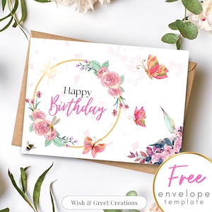Printable Floral Birthday Card Flower Greeting Cards Happy Birthday Card Digital Download Gift for Husband Gifts for Wife