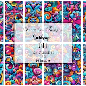 Colorful Abstract Swirl Digital Paper, Rainbow Retro Psychedelic, 16 Seamless JPGs, Scrapbooking, Journal, Commercial Use, Digital Download