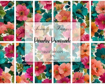 Magenta, Coral & Teal Floral Digital Paper: Tropical Flower Seamless Patterns, Commercial Use, Scrapbooking, Crafting, Digital Download