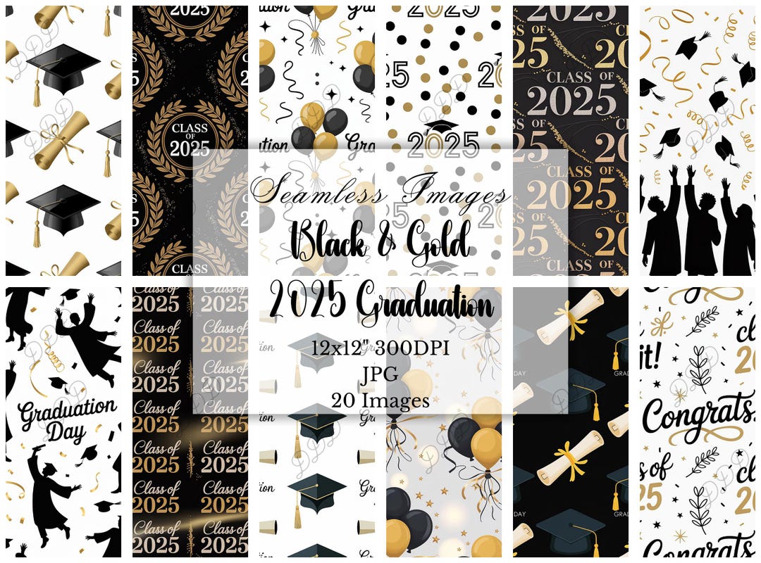 Buy 2025 Black and Gold Graduation Digital Paper, Class of 2025 ...